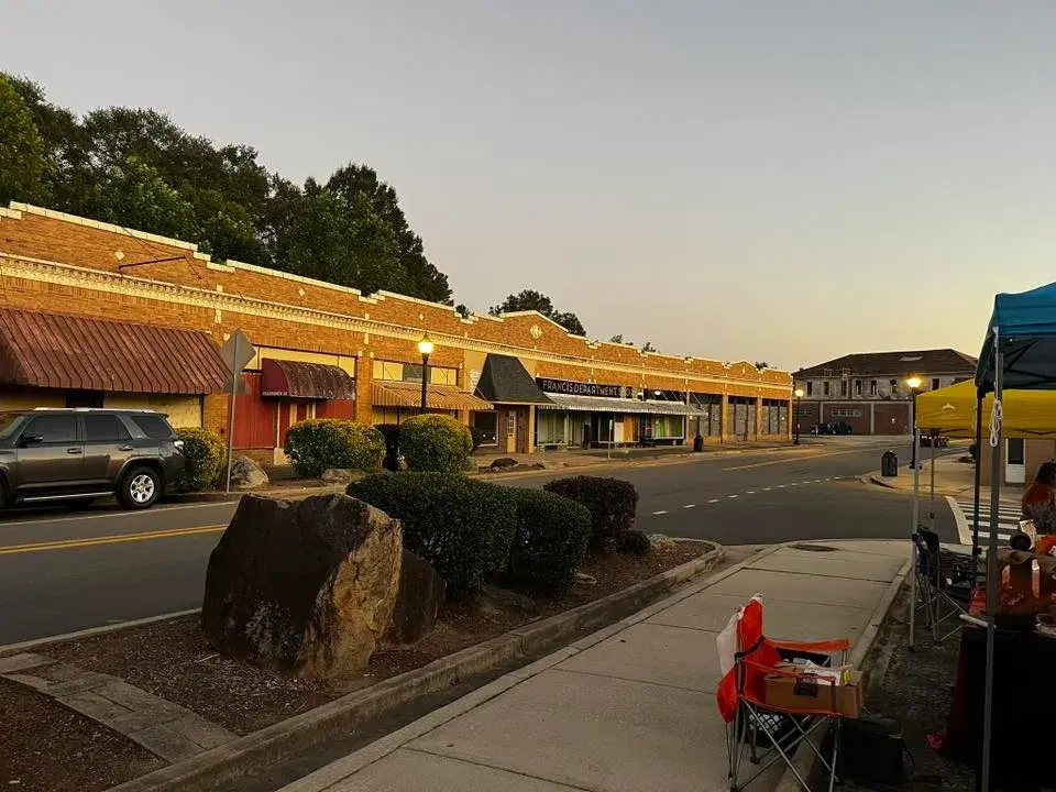 Small town main street with historic architecture