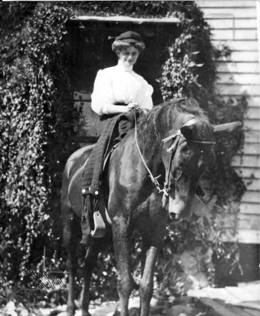 First Post Office In Great Falls And Ethel Holt Roddey On Horse Was First Post Mistress..
